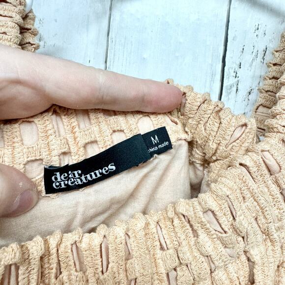 Dear Creatures Top Womens Medium Laced Crossover Crop Top Crochet Off Shoulder - Picture 2 of 4